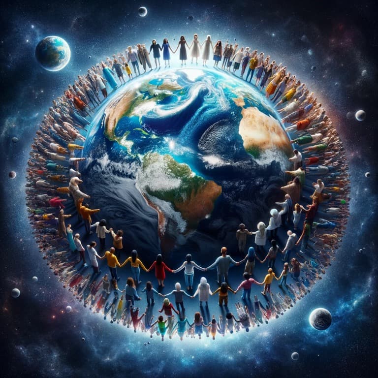 People from many cultures holding hands around Earth